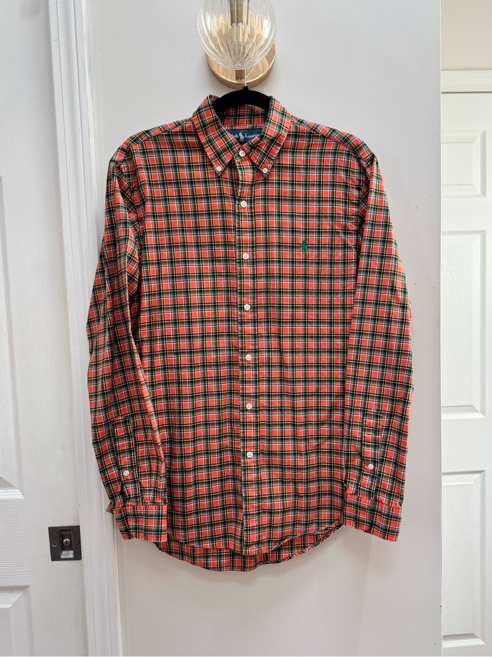Ralph Lauren Orange and Green Plaid Button-Down Shirt